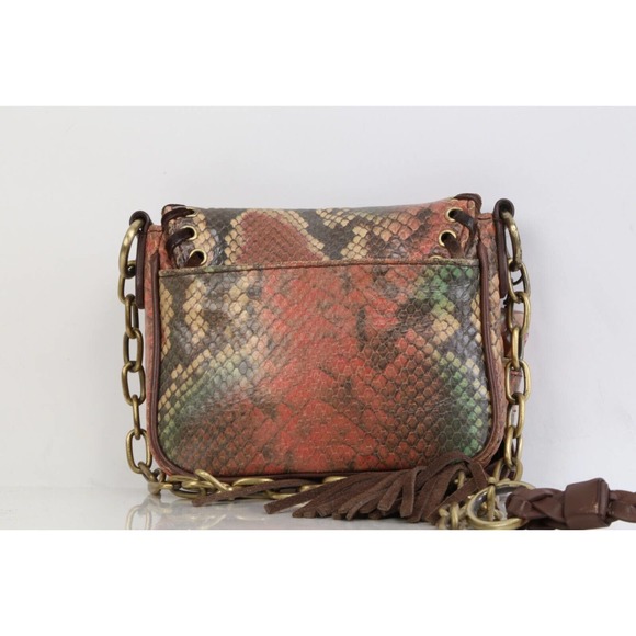 RAFE Multicolor Snake Print Leather Whipstitch Trim Chain Mini Crossbody Bag - Picture 7 of 10